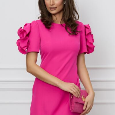Black Friday 2022 Rochie MBG fucsia cu flori maxi pe maneci