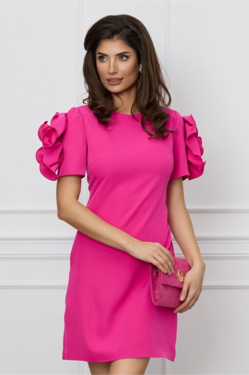 Black Friday 2022 Rochie MBG fucsia cu flori maxi pe maneci
