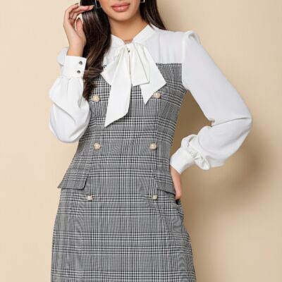Black Friday 2022 Rochie MBG gri cu carouri albe