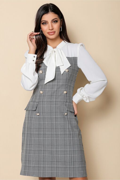 Black Friday 2022 Rochie MBG gri cu carouri albe