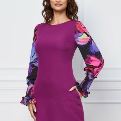 Black Friday 2022 Rochie MBG magenta cu maneci din voal imprimat