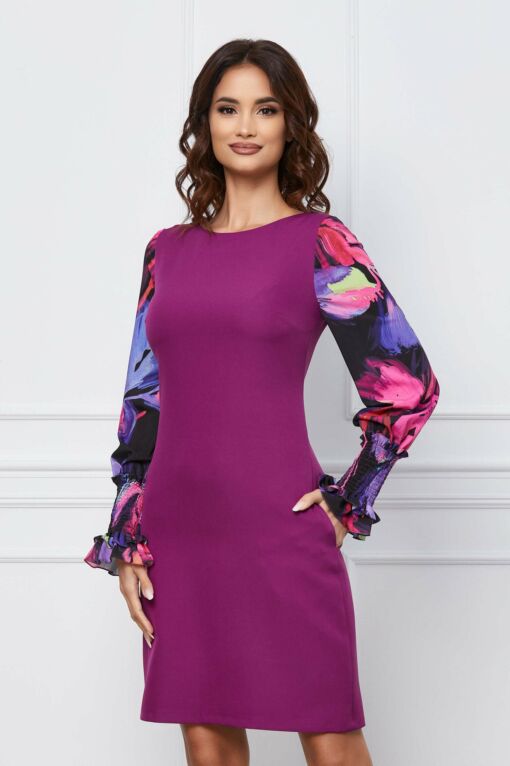 Black Friday 2022 Rochie MBG magenta cu maneci din voal imprimat