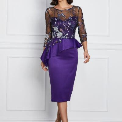 Black Friday Rochie MBG mov cu broderie la bust si peplum in talie