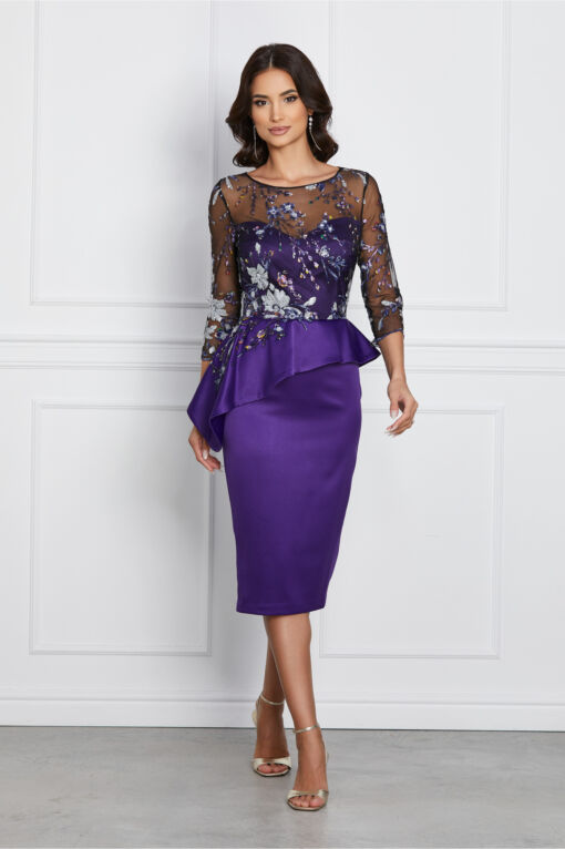 Black Friday Rochie MBG mov cu broderie la bust si peplum in talie