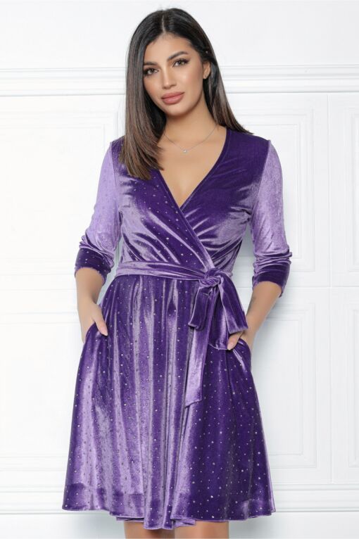 Black Friday Rochie MBG mov din catifea cu buline din glitter
