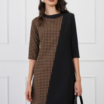 Black Friday 2022 Rochie MBG neagra cu imprimeu pepit maro pe o parte