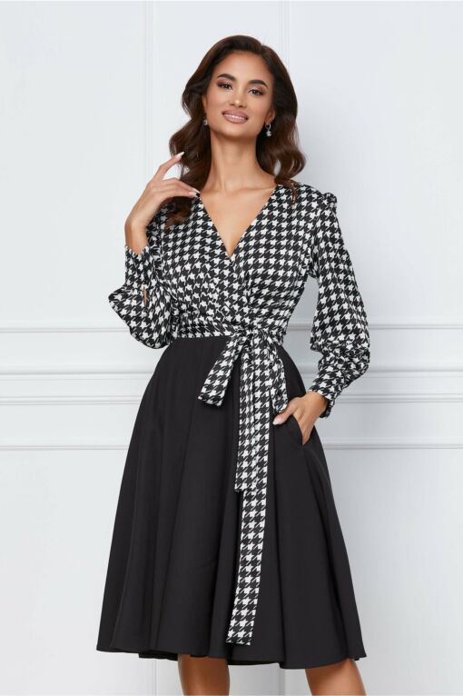Black Friday 2022 Rochie MBG neagra cu imprimeu picior de cocos alb la bust