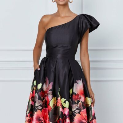 Black Friday 2022 Rochie MBG neagra cu imprimeu rosu la baza