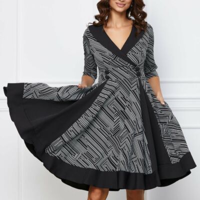 Black Friday 2022 Rochie MBG neagra cu imprimeuri in zig-zag