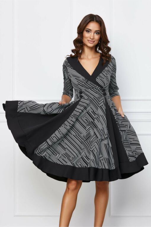 Black Friday 2022 Rochie MBG neagra cu imprimeuri in zig-zag
