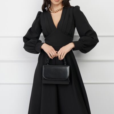 Black Friday Rochie MBG neagra cu pliuri pe bust si buzunare functionale