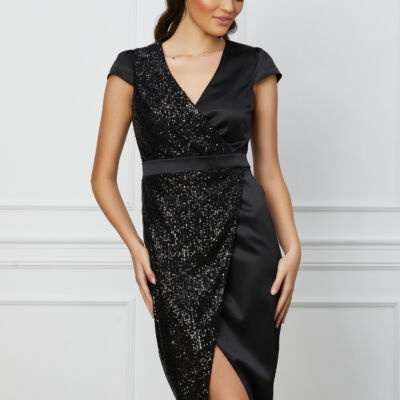 Black Friday 2022 Rochie MBG neagra din satin cu paiete
