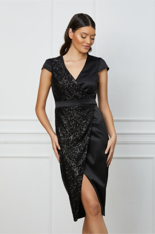 Black Friday 2022 Rochie MBG neagra din satin cu paiete