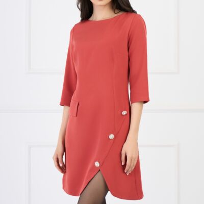 Black Friday Rochie MBG office din stofa corai cu nasturi pe fusta