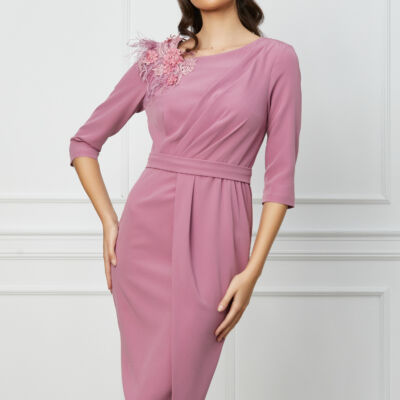 Black Friday 2022 Rochie MBG roz cu aplicatie florala maxi pe umar