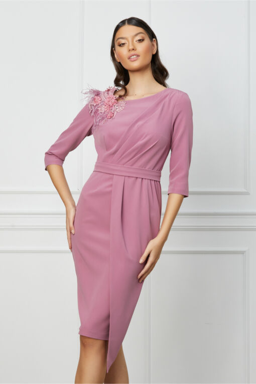 Black Friday 2022 Rochie MBG roz cu aplicatie florala maxi pe umar