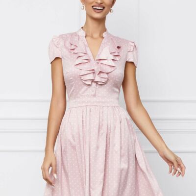 Black Friday 2022 Rochie MBG roz cu buline si volane la decolteu