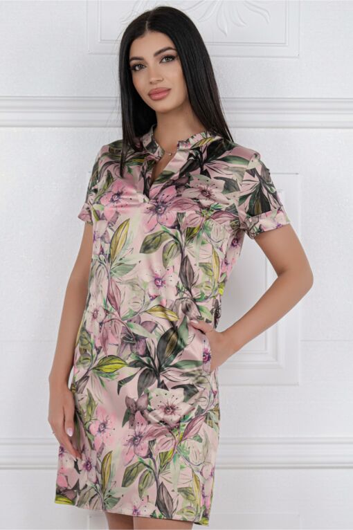 Black Friday Rochie MBG roz cu imprimeu floral din satin
