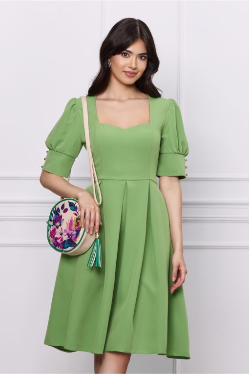 Black Friday Rochie MBG verde clos cu pliuri si buzunare
