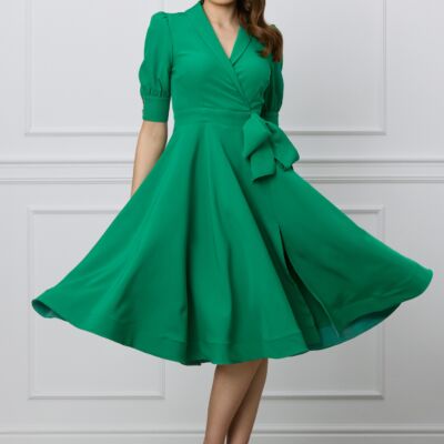 Black Friday Rochie MBG verde cu funda in talie