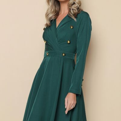 Black Friday 2022 Rochie MBG verde cu nasturi decorativi pe bust