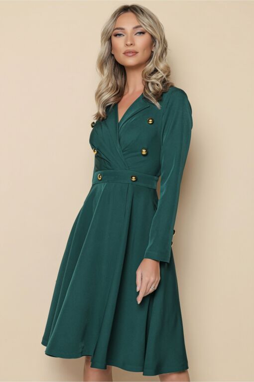 Black Friday 2022 Rochie MBG verde cu nasturi decorativi pe bust