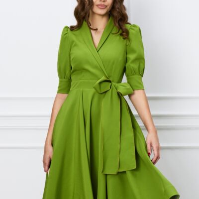 Black Friday Rochie MBG verde lime cu funda in talie