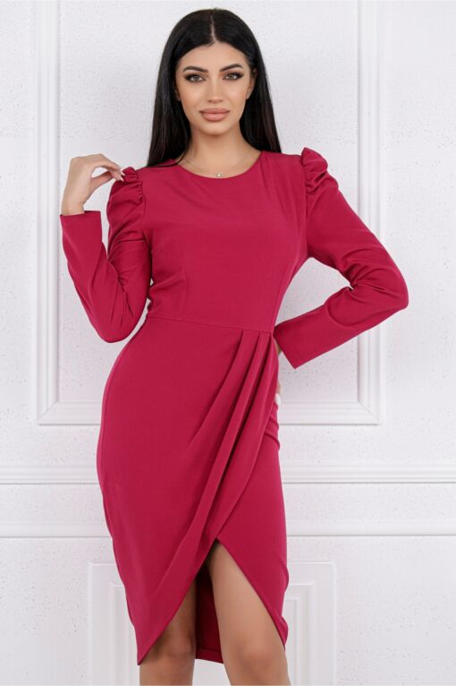 Black Friday Rochie MGB magenta cu pliuri pe fusta si la umeri