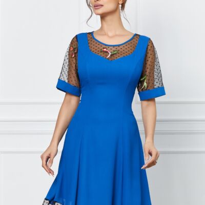 Black Friday 2022 Rochie Mara albastra cu broderie florala
