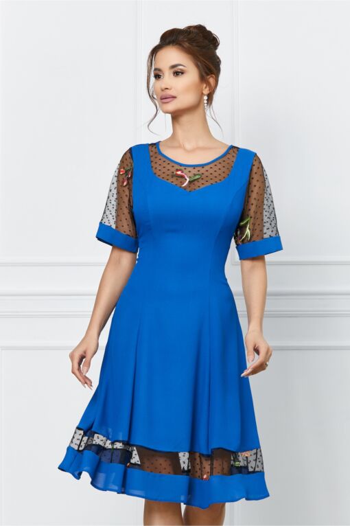 Black Friday 2022 Rochie Mara albastra cu broderie florala