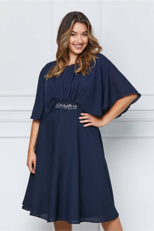 Black Friday 2022 Rochie Mara bleumarin cu aplicatii pe talie