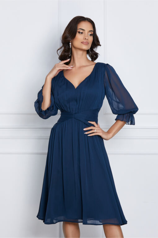Black Friday 2022 Rochie Mara bleumarin din voal creponat