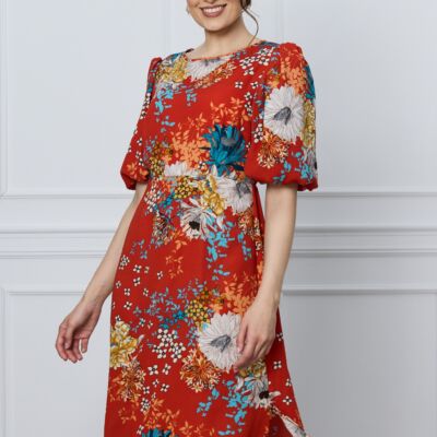 Black Friday Rochie Mara caramizie cu imprimeuri florale