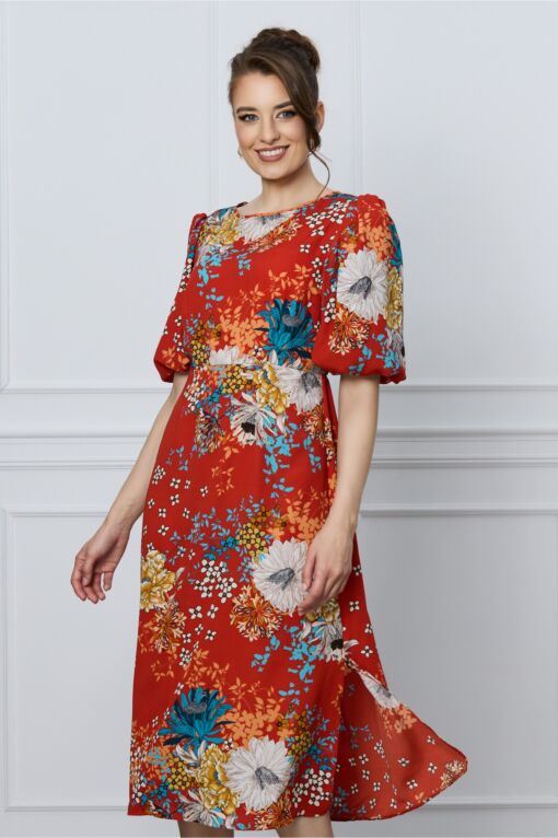 Black Friday Rochie Mara caramizie cu imprimeuri florale