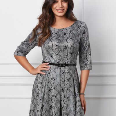 Black Friday 2022 Rochie Mara gri cu imprimeu snake si curea in talie