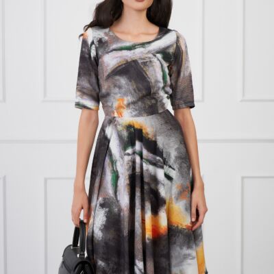 Black Friday 2022 Rochie Mara gri cu imprimeuri galbene