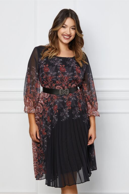 Black Friday 2022 Rochie Mara neagra cu imprimeuri caramizii