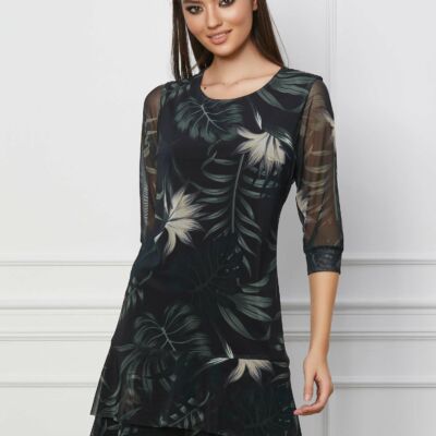 Black Friday 2022 Rochie Marisa vaporoasa neagra cu imprimeu kaki