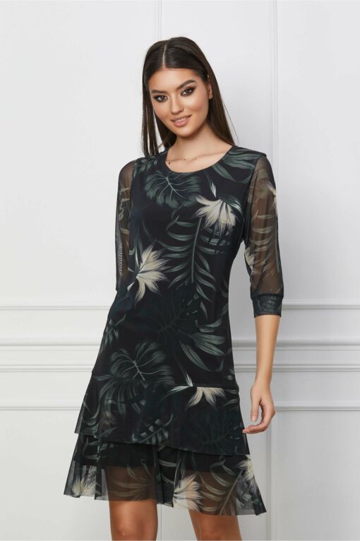 Black Friday 2022 Rochie Marisa vaporoasa neagra cu imprimeu kaki