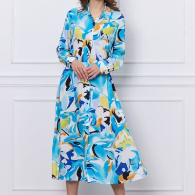 Black Friday 2022 Rochie Mary bleu cu imprimeu galben si nasturi