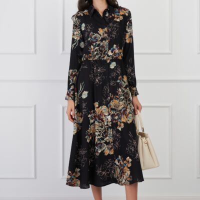 Black Friday Rochie Mary neagra cu flori maro si nasturi