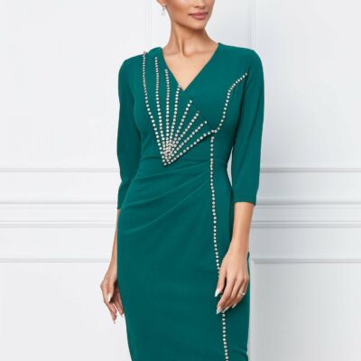 Black Friday Rochie Mihaela verde cu strasuri stralucitoare