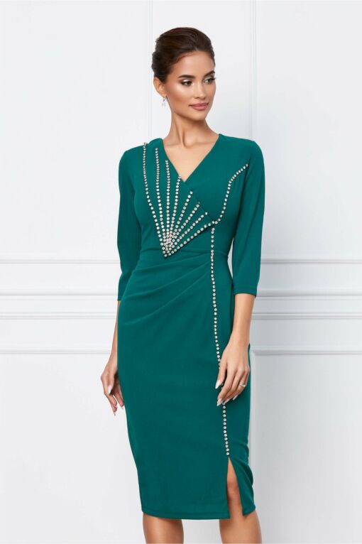Black Friday Rochie Mihaela verde cu strasuri stralucitoare