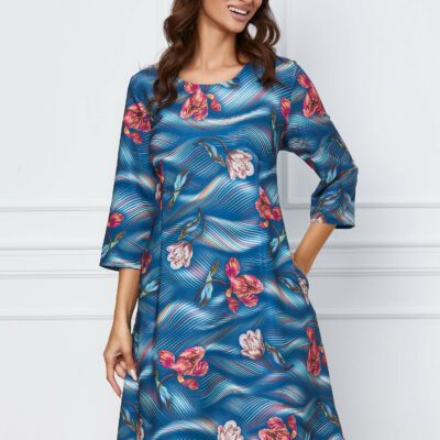Black Friday 2022 Rochie Mira albastra cu imprimeu colorat