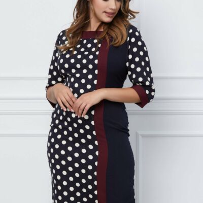 Black Friday 2022 Rochie Mira bleumarin-bordo cu buline