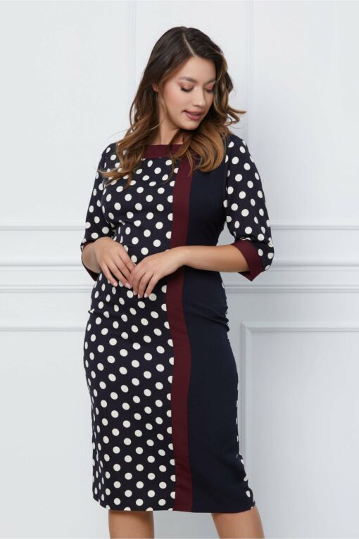 Black Friday 2022 Rochie Mira bleumarin-bordo cu buline