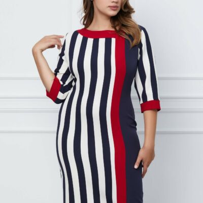 Black Friday 2022 Rochie Mira bleumarin-bordo cu dungi
