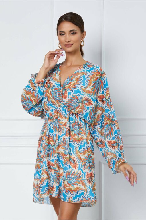 Black Friday 2022 Rochie Mirabella bleu cu imprimeuri orange