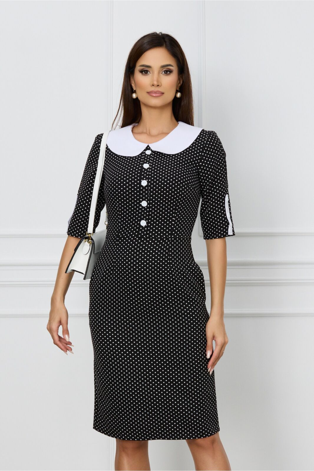 Black Friday 2022 Rochie Mirela neagra cu buline albe