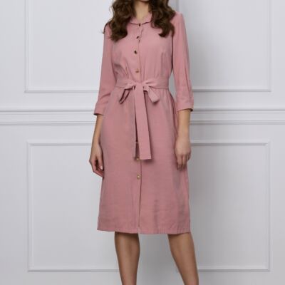 Black Friday Rochie Mirena roz tip camasa cu cordon in talie